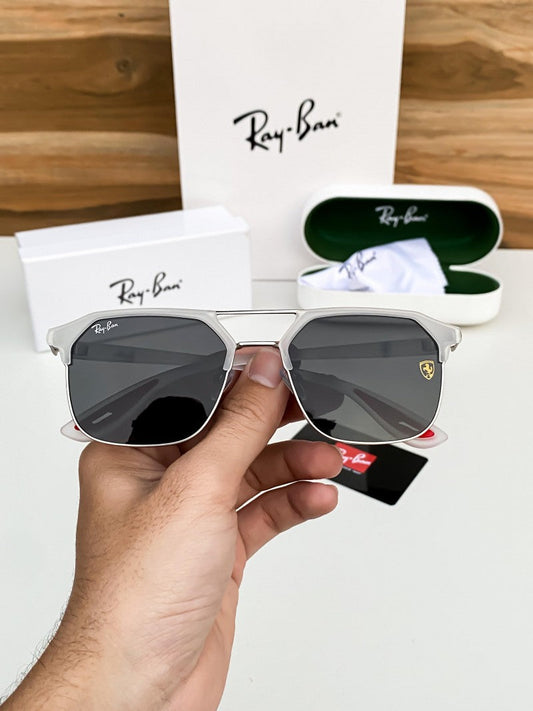 RB #4 METAL WHITE BLACK POLARISED SUNGLASSES