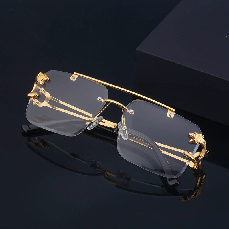 New Stylish Rimless Panther face Luxurious Gold Black UV-400 Unisex Fashion Sunglasses (Copy)