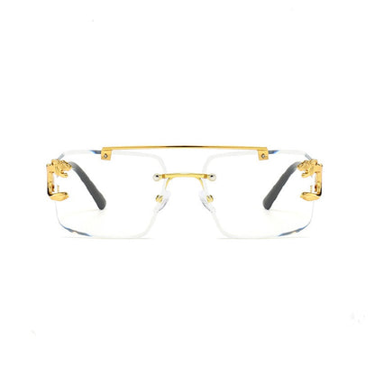 New Stylish Rimless Panther face Luxurious Golden White Transperant UV-400 Unisex Fashion Sunglasses